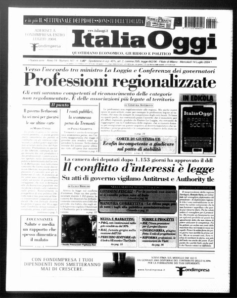 Italia oggi : quotidiano di economia finanza e politica